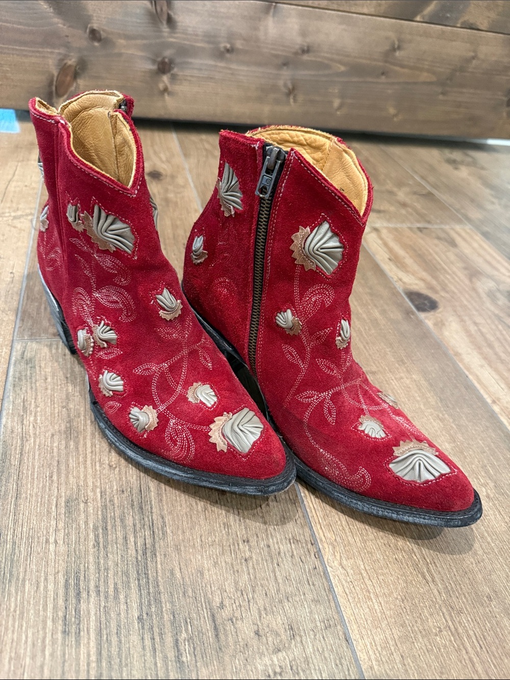 Old Gringo Red Suede Embroidered Ankle Booties